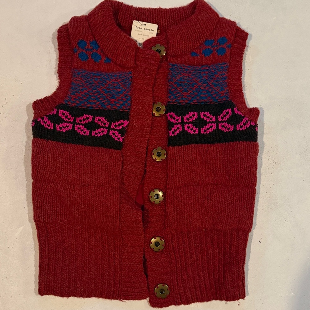 Free People Wool Blend Sweater Vest size S Red, blue, pink